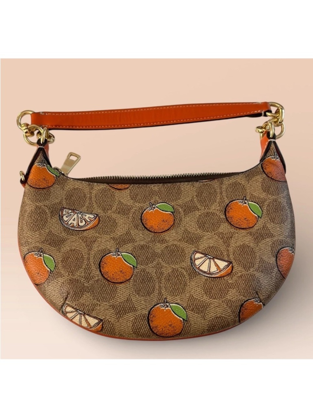 Coach Crescent Shoulder Bag in Brown with Orange Print - Picture 2 of 10